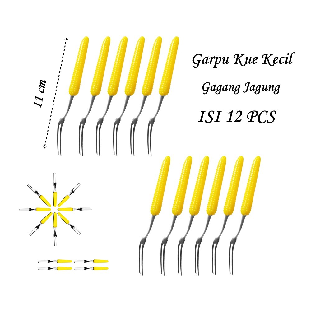 Garpu Kue / Garpu buah Kecil Stainless Steel Gagang motif Jagung - 12 pcs