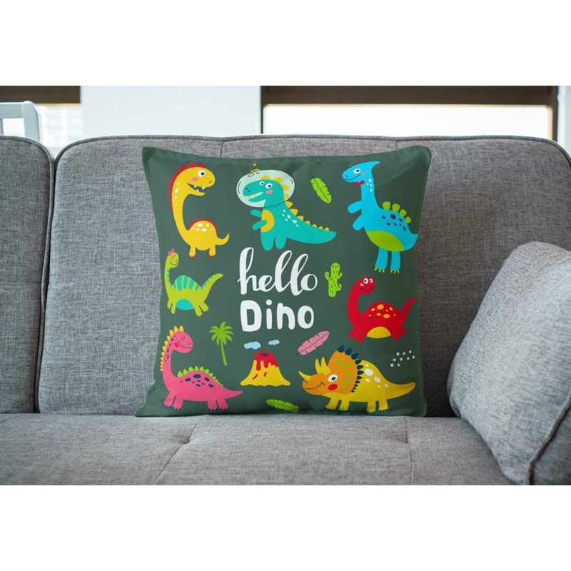 Bantal Sofa Print Motif Baby Dino Dinosaurus Trex Brontosaurus 40x40 cm - Pusat Kado Murah