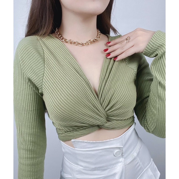 cross rib long sleeve crop / Crop top / atasan lengan panjang crop