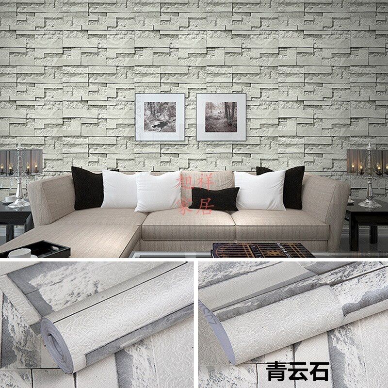 Wallpaper Dinding Ruang Tamu 3D Motif Batu Alam Abu-abu