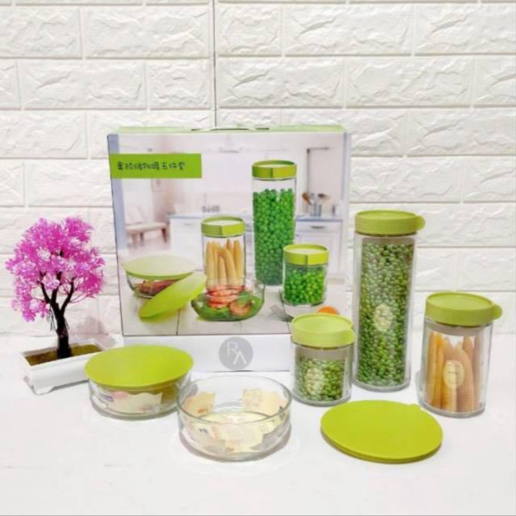 TOPLES MARINE KACA GLASSWARE - TOPLES KACA SET HIJAU ISI 5 MARINE BOWL