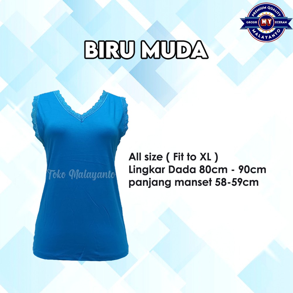 Tank Top Renda Kerah V Polos Warna Ukuran All size Ready Stok!!-Biru Muda