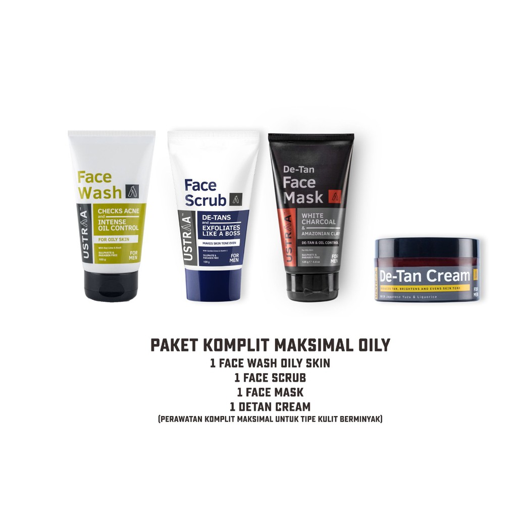 PAKET SKINCARE PERAWATAN PRIA USTRAA KOMPLIT OILY UNTUK KULIT BERJERAWAT KUSAM DAN BERMINYAK