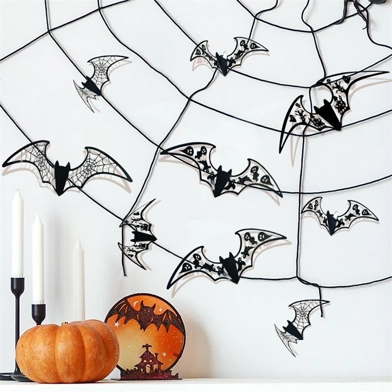 12 Pcs / Set Stiker Dinding 3D Model Kelelawar Hollow Warna Hitam Untuk Dekorasi Halloween