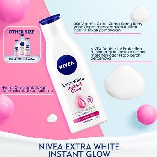 NIVEA Extra White Instant Glow Body Serum SPF25 180ml / Body Lotion SPF15 200ml - Mencerahkan Kulit  (Kemasan Besar Kecil Sedang) - Handbody Hanbody Hand Body Handbodi Hanbodi Radian Smoth Putih Instan Glowing