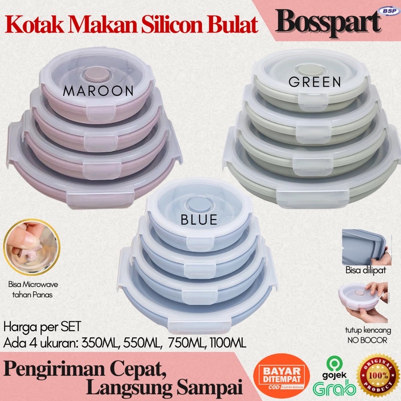 Tempat Makan Silikon / Kotak Makan Silicone /  Food Container Silicon Expandable / Wadah Makanan Lipat / Tempat Bekal Lipat