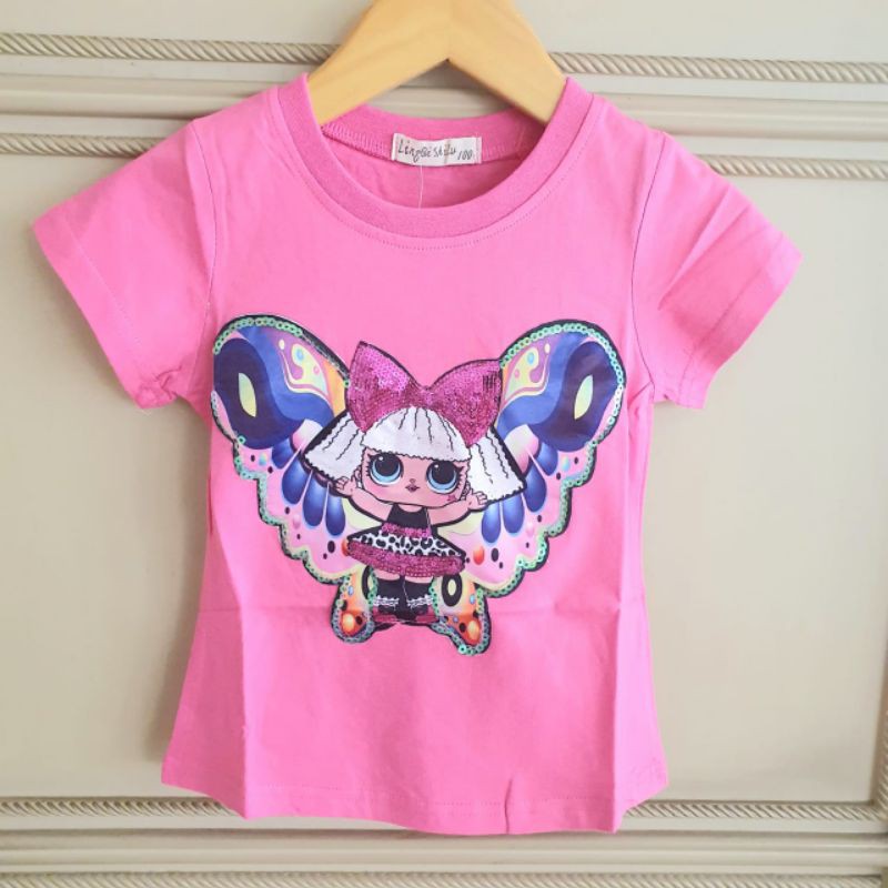 KAOS LOL BUTTERFLY IMPORT / KAOS ANAK / BAJU ANAK LUCU SEQUIN MURAH