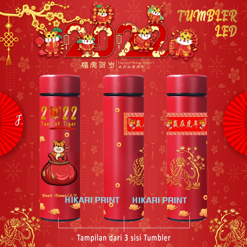 Hikari Print TUMBLER IMLEK BOTOL MINUM TAHUN BARU IMLEK TUMBLR HAMPERS CHINESE NEW YEAR TAHUN HARIMAU 2022 HADIAH UNIK KADO  TERMOS HAPPY CHINESE NEW YEAR EDITION TUMBLER LED PRINT UV TUMBLER STAINLESS STEEL TAHUN BARU 500ML BOTOL MINUM IMLEK BOTOL CNY-6
