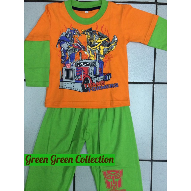 Piyama/Setelan kaos anak transformers Orange-Green Long