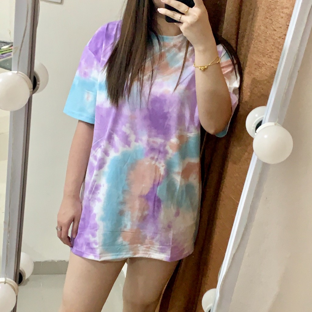 Oversize Tee / Tshirt Wanita Model Longgar Motif Tie Dye Ungu