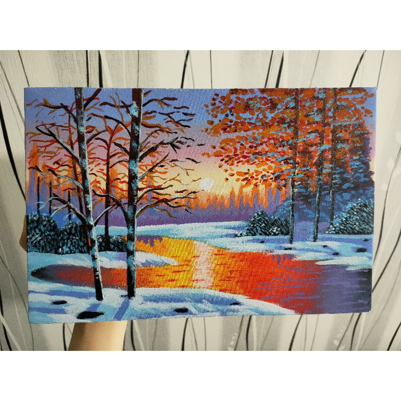 

Lukisan Akrilik Musim Salju | Acrylic Painting Winter Landscape