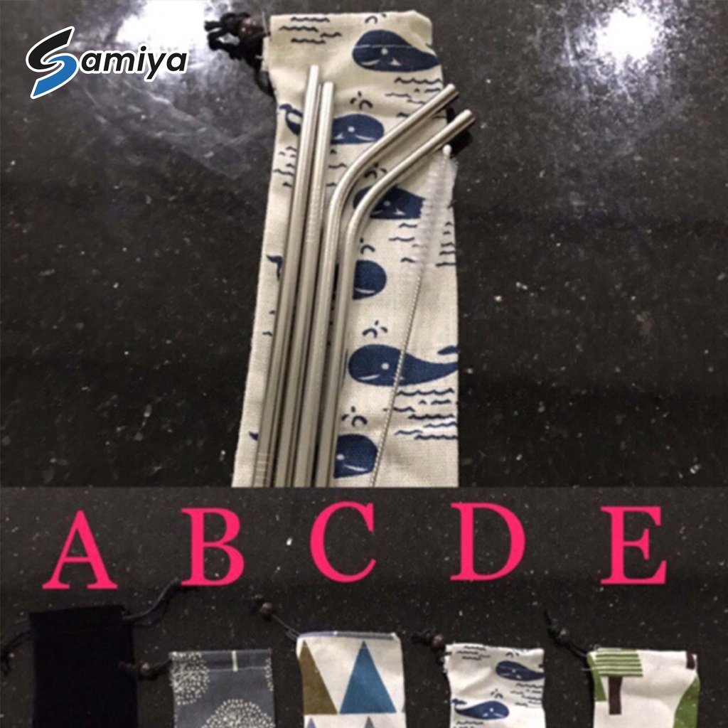 Paket sedotan stainless silver dengan kotak box dan sikat sedotan ( TERIMA CUSTOM PRINT NAMA dan LOGO ) /  tempat sedotan stainless