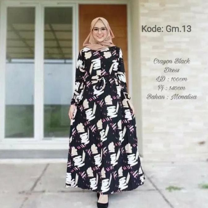 TERMURAH Fedora Fashion Konveksi GAMIS ALONA / GAMIS CRAYON kode 659 - Hitam