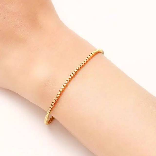 Gelang Pria Wanita Rantai Kecil Kotak Titanium Stainless Stell