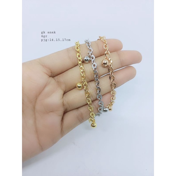 gelang kaki anak nori hollo 4 bel/ gelang kaki perak asli silver 925 lapis emas/ gelang kaki anak