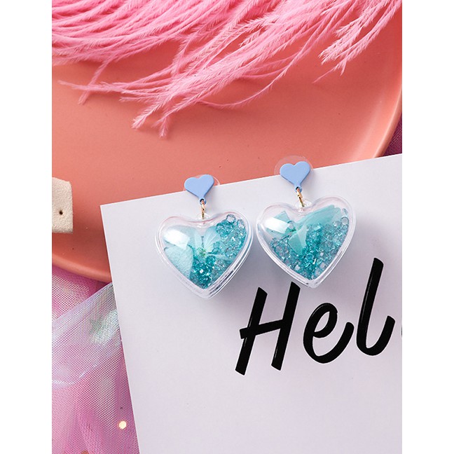 LRC Anting Tusuk Fashion Heart-shaped Dried Flower S925 Silver Needle Glass Ball With Diamond F6563X