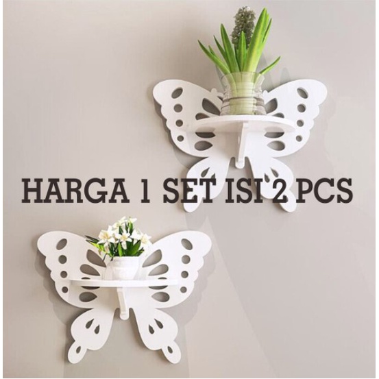 Rack Tempel Dinding Shabby chic vintage (1set isi 2) // RAK motif Kupu Kupu Decorative