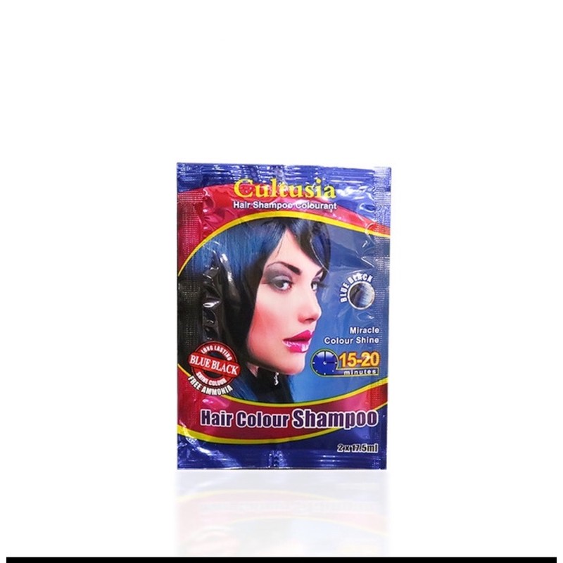 20 Sachet Shampo Cultusia Hair Colour Blue Black Shampo pewarna Rambut