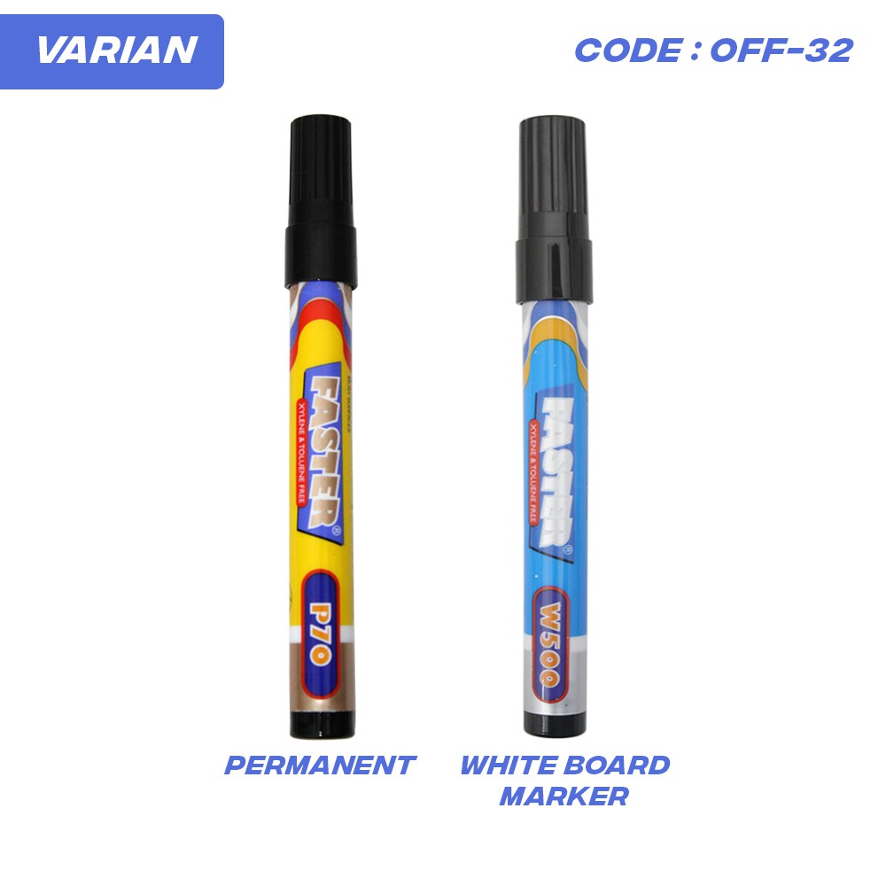 SPIDOL HITAM FASTER P70 PERMANEN DAN SPIDOL WHITE BOARD MARKER W500 FASTER . OFF-32