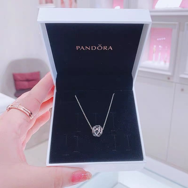 Pandora Kalung 925 Silver Rose Gold 18K Dengan Liontin Berlian Galaxy Model Hollow Untuk Wanita