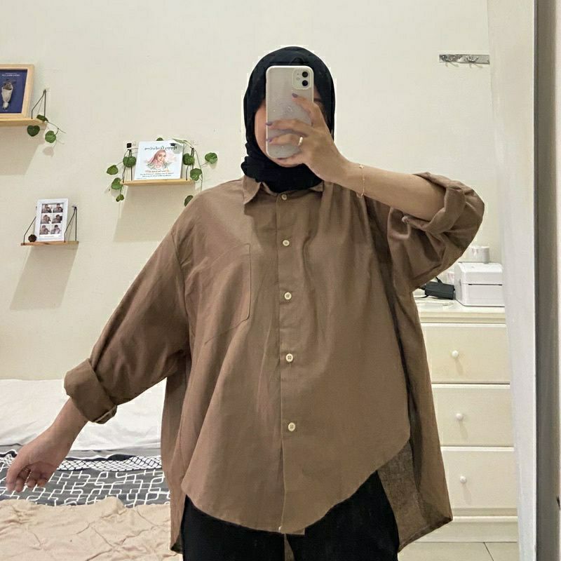 Kemeja linen oversize | kemeja cewek Olivia shirt premium | kemeja oversize wanita