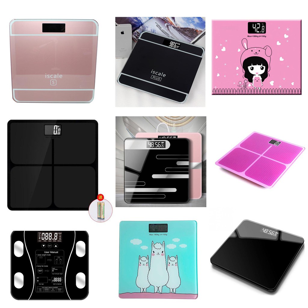 MPro Timbangan Badan Elektronik Health Scale 180KG Rechargeable + Temperature USB karakter pink blac AMT