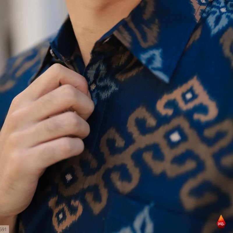 FURIOSA BATIK SONGKET BIRU KEMEJA Batik Pria Lengan Panjang ukuran M L XL XXL