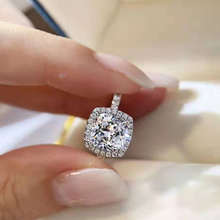 Cincin Berlian Imitasi Bahan 925 Sterling Silver Untuk Pertunangan