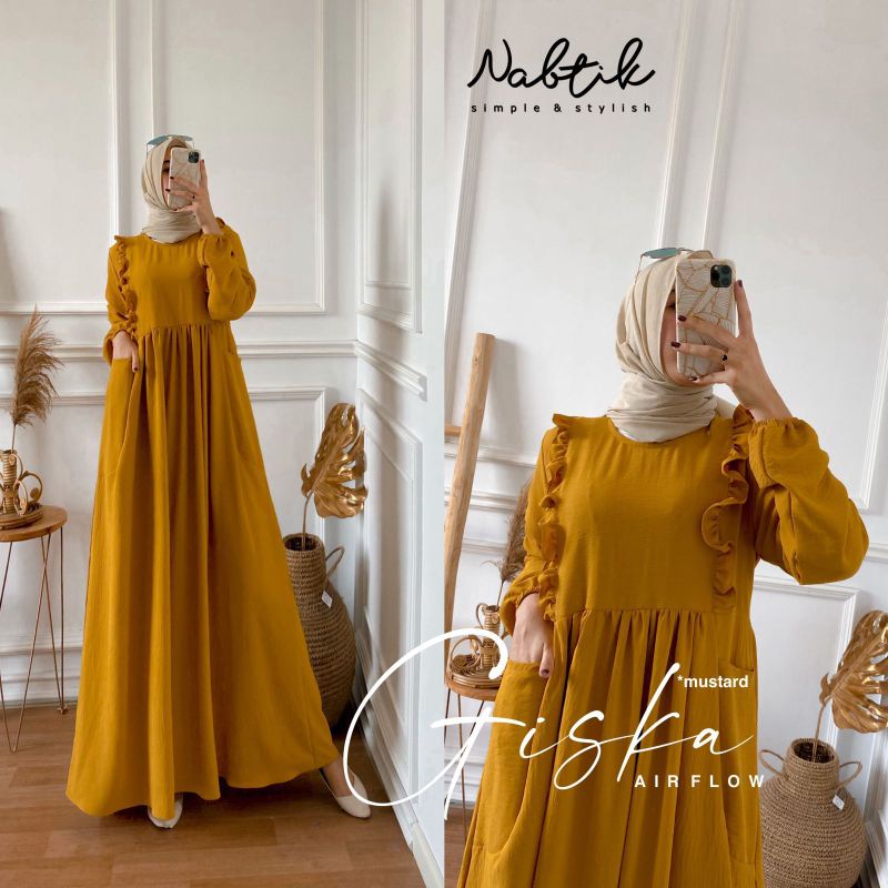 GISKA DRESS NABTIK ORI GAMIS POLOS AIRFLOW LD 110CM PB 140CM BAHAN AIRFLOW BUSUI (KANAN KIRI) LEBAR 