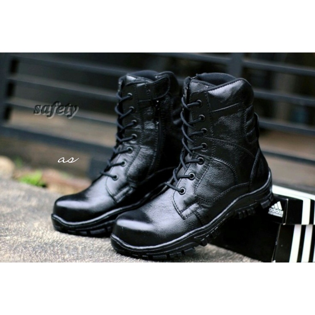 SepatuPDL Boots Safety Pria Kulit Asli Tracking Kerja Lapangan SATPOLL PP TNI Black Semi Boot Tagana