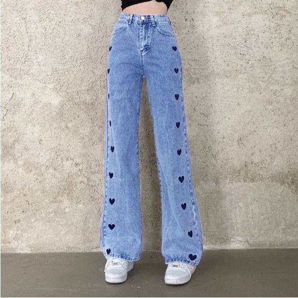 BEFAST - ZFS OOTD Wanita Jeans IVA / LOVE EMBROIDERY KULOT JEANS / Jeans Wanita Terbaru / Celana Denim Kekiniaan Remaja / Trendy / Celana Panjang Jeans Terlaris / OOTD Ala Style Korean