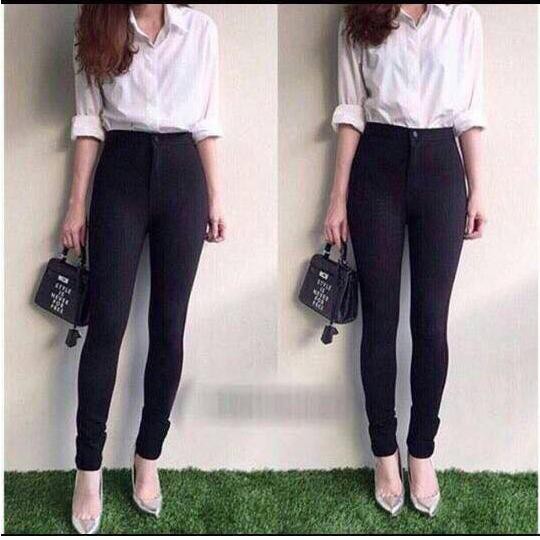 CELANA JEANS DENIM FULL BLACK WANITA SKINNY HITAM MELAR