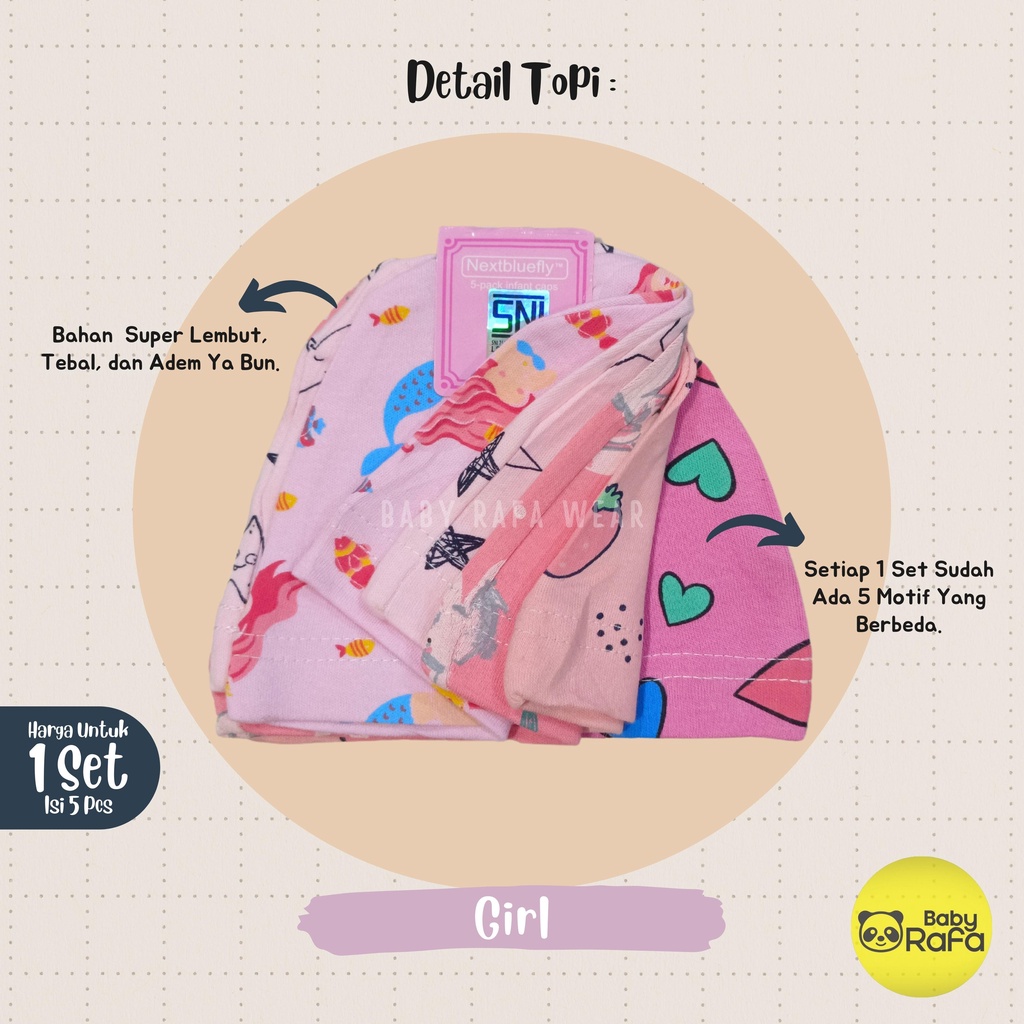 Topi Bayi Newborn Premium 5 in 1, Topi Kupluk Bayi SNI 1 set isi 5 pcs