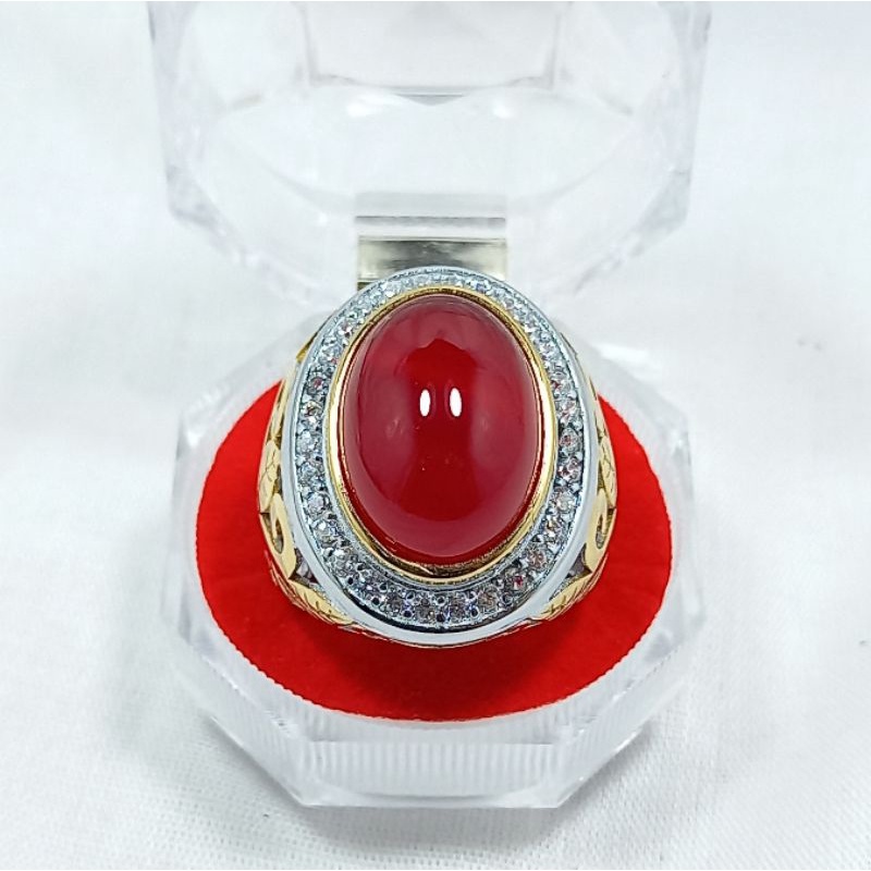 CINCIN COWOK/ PRIA BATU AKIK RED BARON ASLI NATURAL IKATAN RING PERAK BANGKOK