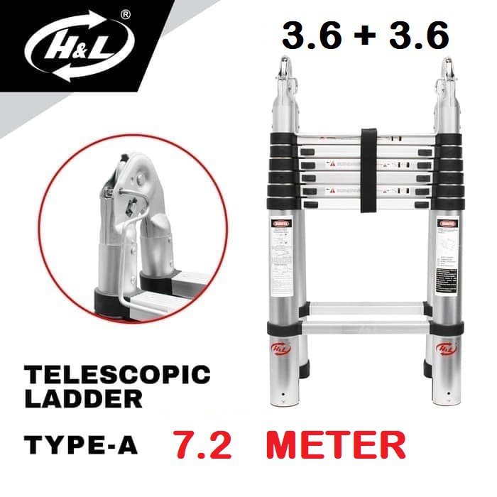 Tangga Teleskopik Double 7.2M / 7 Meter Type A Tangga Lipat Aluminium