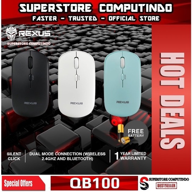 Rexus QB100 Dual Mode Wireless Mouse &amp; Bluetooth | Office Silent Click