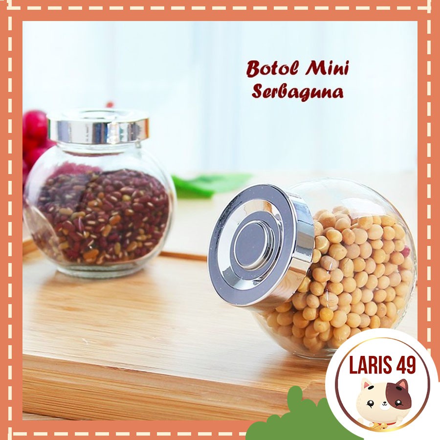 Laris49 Toples Bumbu Kaca Miring Toples Permen Toples Kuen Tutup Silver 180 ML - TKCMR