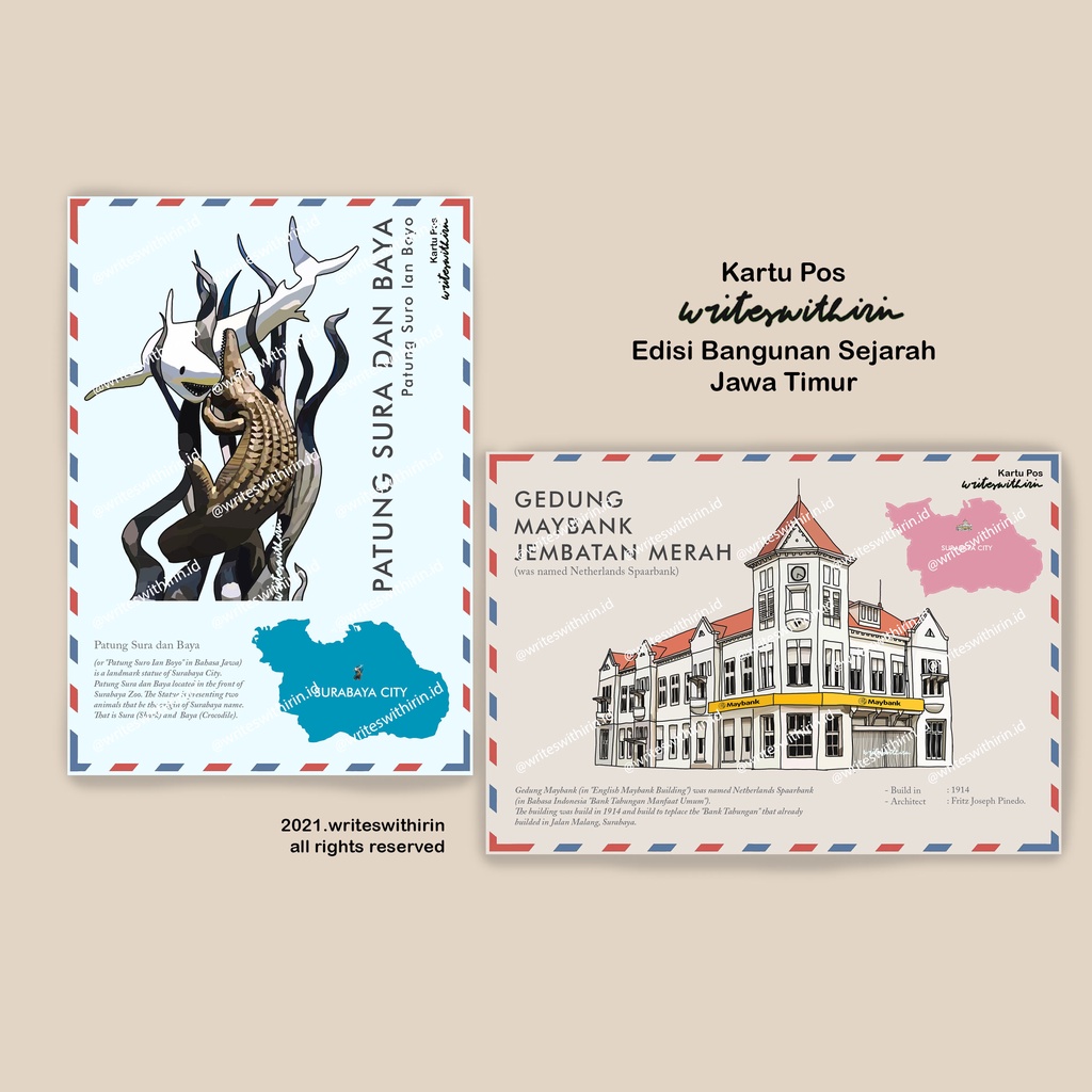 

(writeswithirin) Kartu Pos/ Post Card/ Postcard Bangunan Bersejarah Jawa Timur