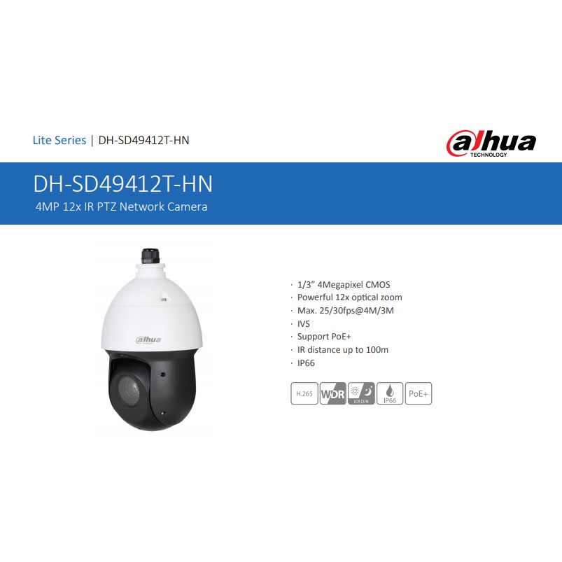 Dahua CCTV Turbo HD PTZ SD49412T-HN  4MP 12x IR PTZ Network Camera