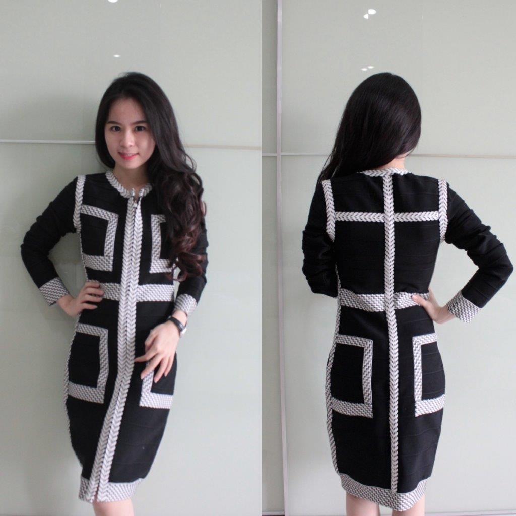 Dress Herve Leger black long dress wanita dress pesta dress replika herve leger