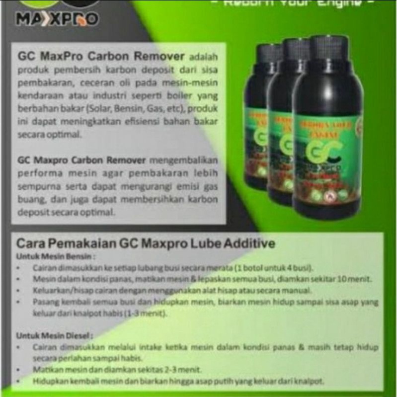 CARBON CLEANER CARBON REMOVER 250 ML GC MAXPRO UNTUK PERFORMA MESIN MOBIL BENSIN DAN SOLAR