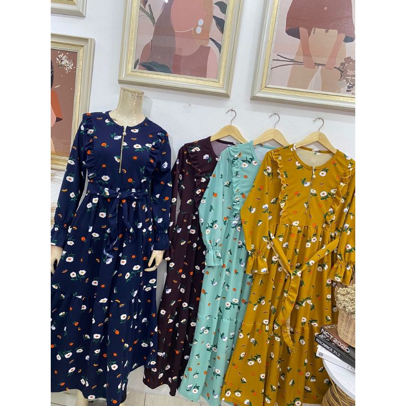gamis bunga warna navy