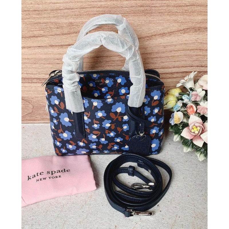 Tas Kate Spade mini margaux satchel floral blue multi original (tdk ada longstrap)
