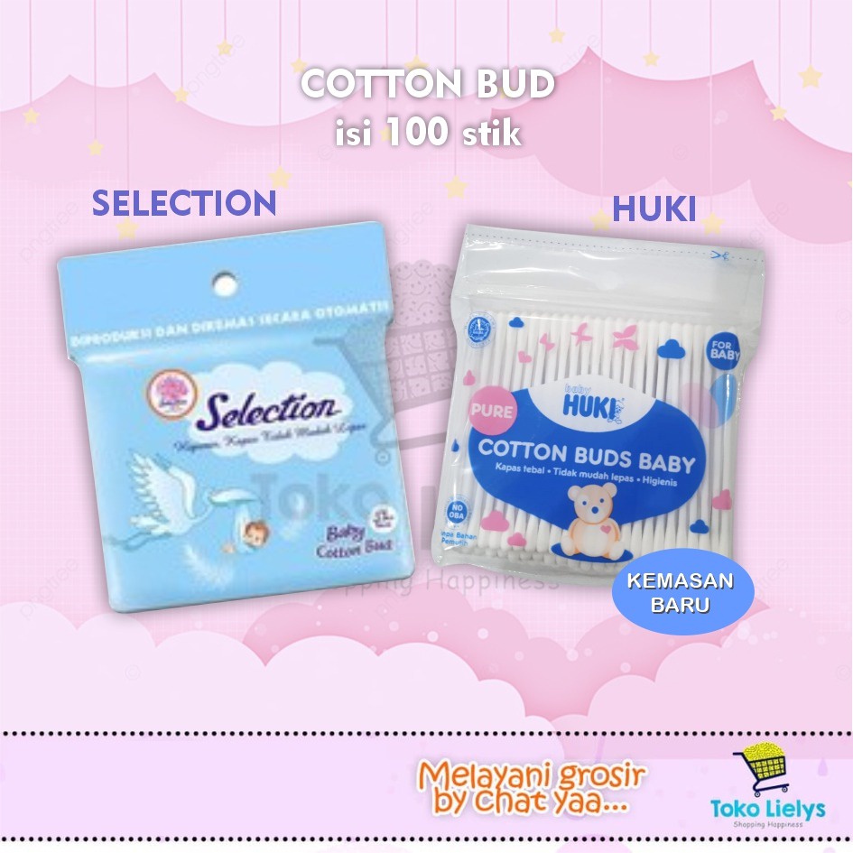 Huki Cotton buds bayi isi 100 pcs Huki Baby Cotton Buds Pembersih Telinga