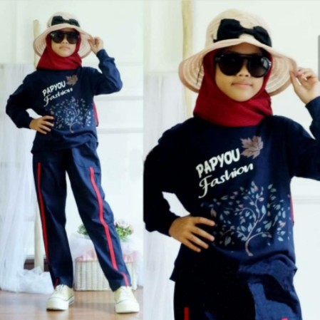 COD Setelan Baju Muslim Anak Perempuan Terbaru 2021 Model Kekinian Set Celana Training Usia 5-8 Tahn