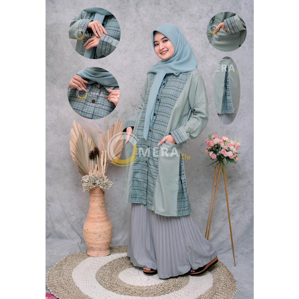 Long Tunik Wanita Kasual Terbaru Full Kancing / Tunik 2 IN 1 / Outer Wanita Kotak / Tunik Atasan Wan