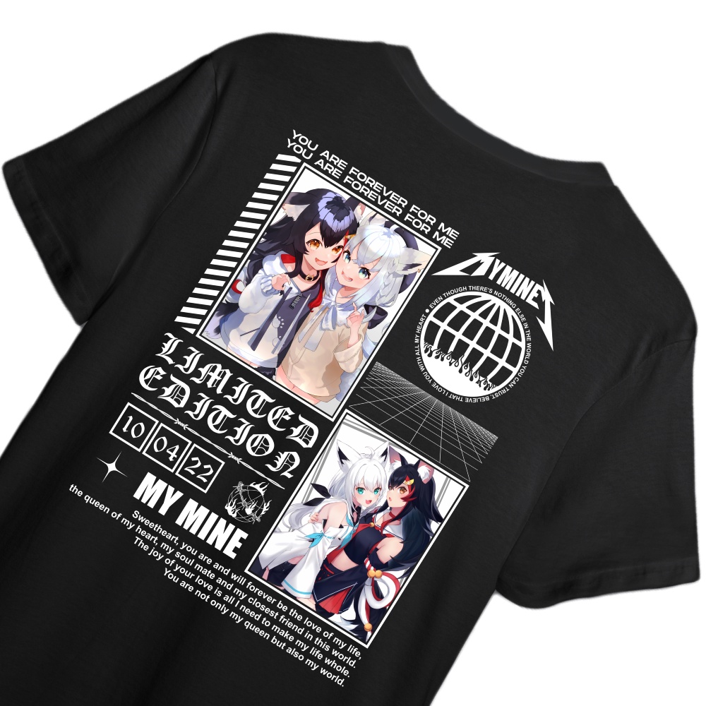 KAOS OOKAMI MIO HOLOLIVE X SHIRAKAMI FUBUKI GAMERS STREETWEAR -  T-SHIRT DESIGN VTUBER OOKAMI MIO HO