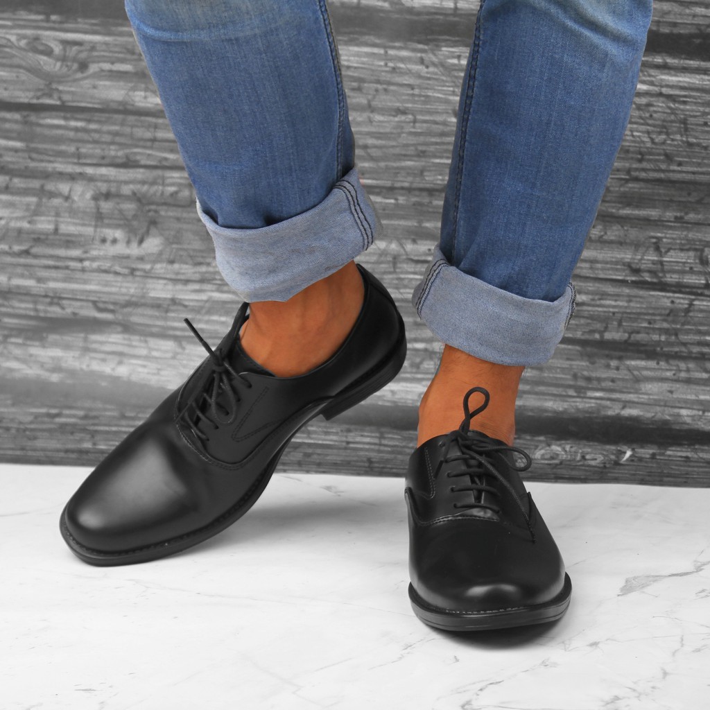 Oxford Formal Full Black | Sepatu Pantofel Pria Cowok Kerja Kantor Original Footwear | ARF FORIND