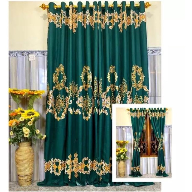 GORDEN JENDELA RUANG TAMU 1 SET GORDEN PINTU 12 RING UKURAN 135X220 DESAIN MOTIF MENARIK