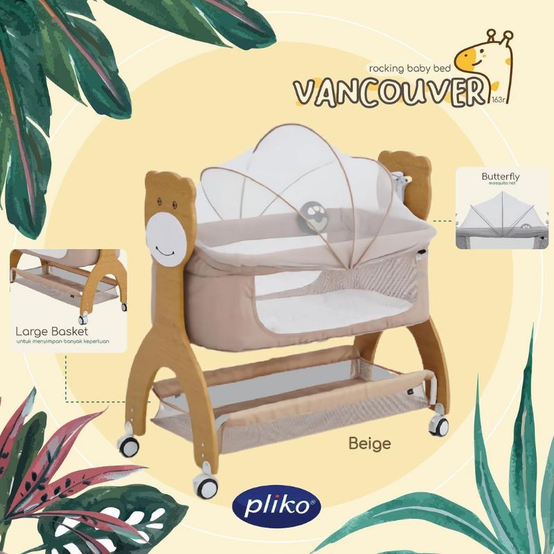 Box Bayi Pliko Craddle Swing Vancouver B163R Rocking Baby Bed With Music &amp; Light Ranjang Tempat Tidur Kasur Kelambu Bayi